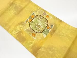 引箔変わり鏡裏に竹・花々模様織出し名古屋帯